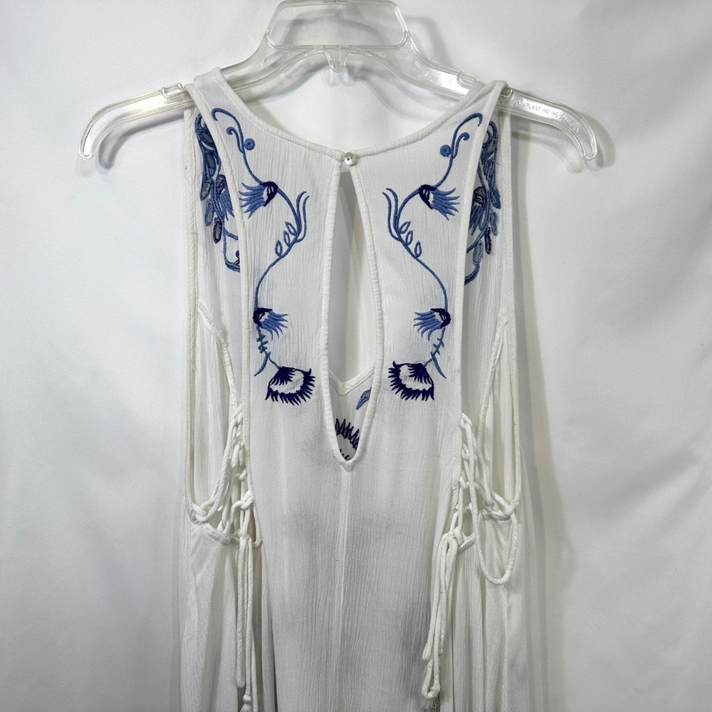 Free People Medium Slip Dress Adelaide Festival White Blue Floral Boho Mini 195 - Picture 8 of 16